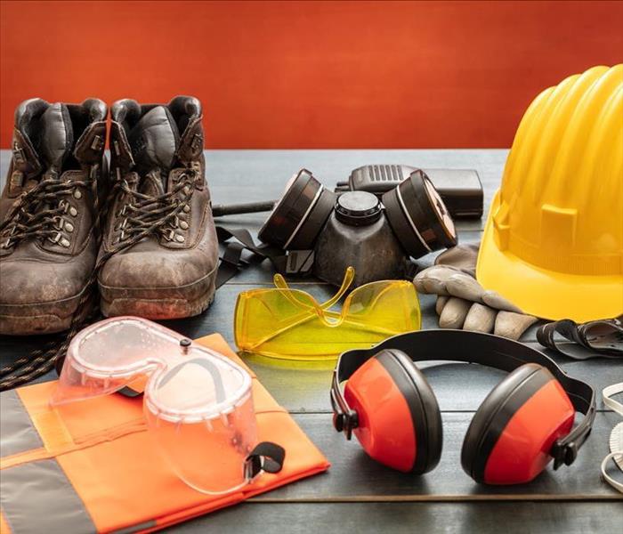PPE hard hat, respirator, boots, plus